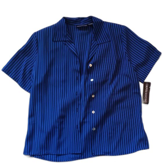 NWT Vintage Impressions Button Down Stripes Blouse Shoulder Pads Medium - Picture 1 of 10
